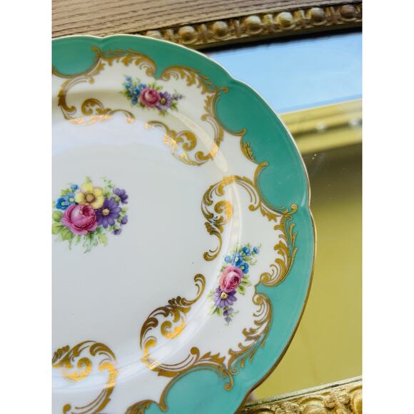 Royal Bayreuth Rosalind Aqua - Gilt Scrolls, Floral (c.1946–1949) Salad Plate 8” - Picture 6 of 11